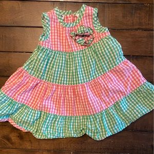 Vintage Kiks Pink and Green gingham dress with flower button details